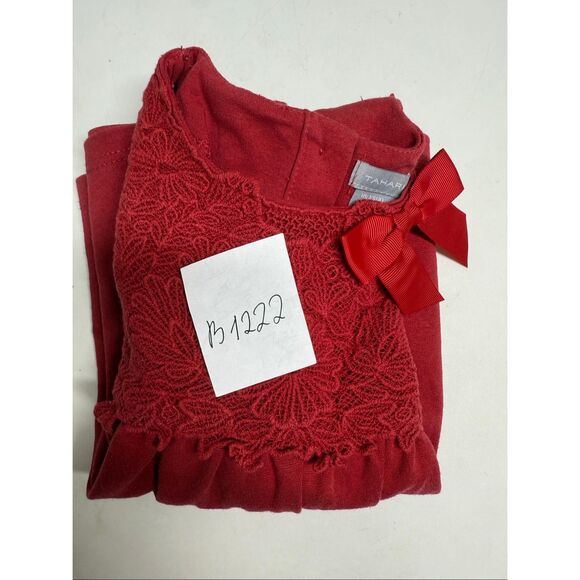 Tahari Baby RedDress Holiday Formal Classic Bow Cotton Blend Sz XS(4) Lace Trim - Picture 7 of 7